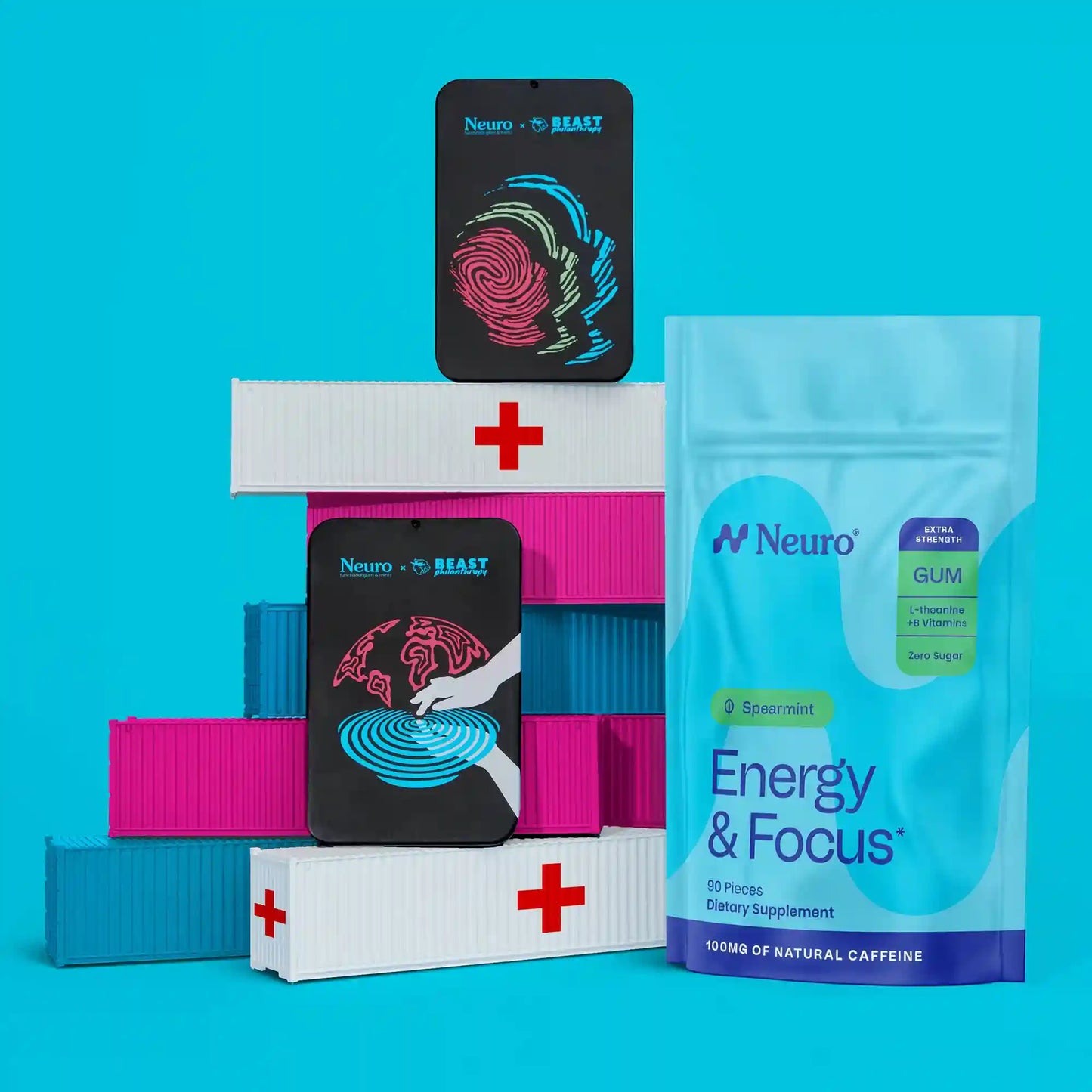 Extra Strength Energy & Focus Gum + Beast Philanthropy tins